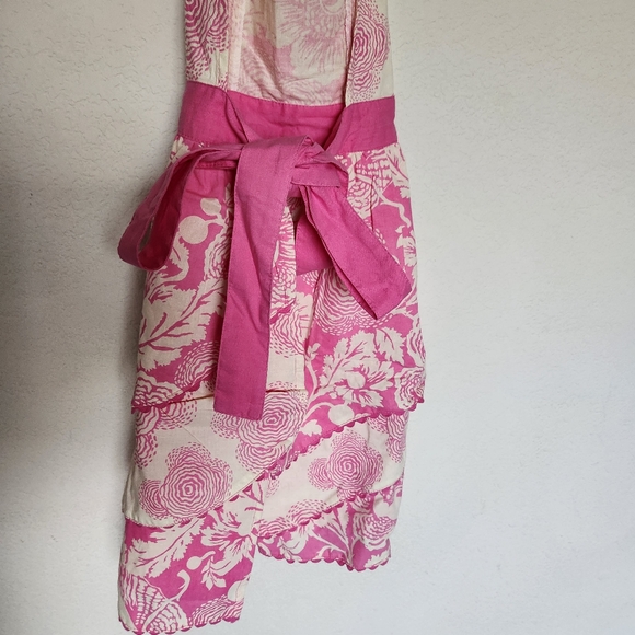 Simply Envogue Sweet Whisper retro pink white floral print ruffle apron cute NWT - Picture 10 of 12